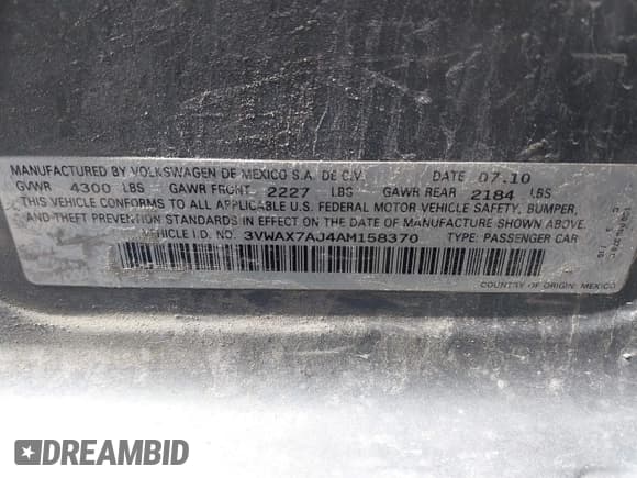 ✅ 2010 Volkswagen Jetta Limited Edition • VIN: 3VWAX7AJ4AM158370 • Lot: 42804927. Listed on IAAI with 129,801 mi. Free auction sales archive from the USA and detailed vehicle history report at DreamBid. Image 9.