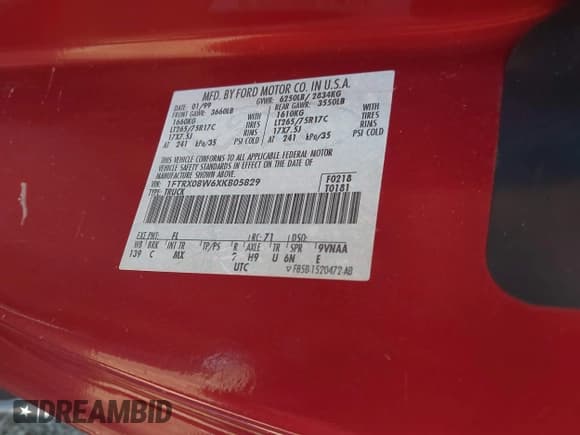 ✅ 1999 Ford F-150 XL • VIN: 1FTRX08W6XKB05829 • Lot: 43792491. Listed on IAAI with 185,804 mi. Free auction sales archive from the USA and detailed vehicle history report at DreamBid. Image 9.