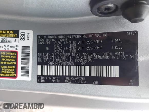 ✅ 2021 Toyota Sienna XSE • VIN: 5TDXSKFC5MS019989 • Lot: 43456564. Listed on IAAI with 118,402 mi. Free auction sales archive from the USA and detailed vehicle history report at DreamBid. Image 9.