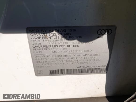 ✅ 2017 Audi Q5 Premium • VIN: WA1C2AFP7HA063663 • Lot: 43631350. Wystawiony na IAAI z przebiegiem 160 863 mil. Bezpłatny archiwum sprzedaży aukcyjnych z USA i szczegółowy raport historii pojazdu na DreamBid. Zdjęcie 9.