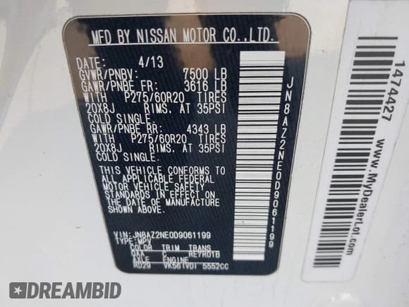 ✅ 2013 Infiniti QX56 • VIN: JN8AZ2NE0D9061199 • Lot: 43237020. Wystawiony na IAAI z przebiegiem 195 538 mil. Bezpłatny archiwum sprzedaży aukcyjnych z USA i szczegółowy raport historii pojazdu na DreamBid. Zdjęcie 9.