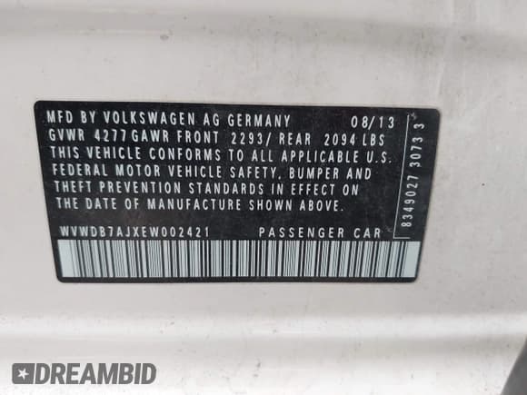 ✅ 2014 Volkswagen Golf • VIN: WVWDB7AJXEW002421 • Лот: 42734495. Опубликован ранее на IAAI с пробегом 87 151 миль. Бесплатный доступ к архиву аукционных продаж из США и подробный отчёт об истории автомобиля на DreamBid. Изображение 9.
