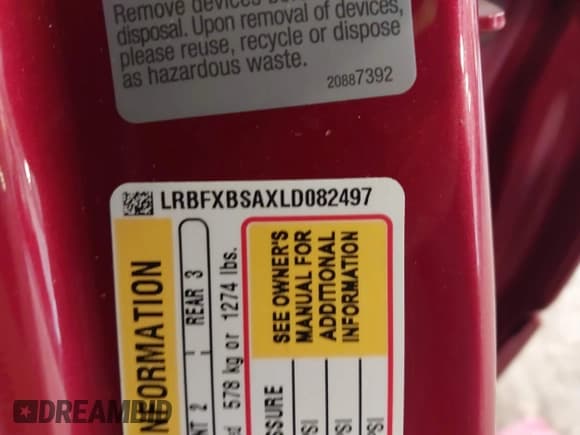 ✅ 2020 Buick Envision Preferred • VIN: LRBFXBSAXLD082497 • Lot: 42982703. Wystawiony na IAAI z przebiegiem 130 450 mil. Bezpłatny archiwum sprzedaży aukcyjnych z USA i szczegółowy raport historii pojazdu na DreamBid. Zdjęcie 9.
