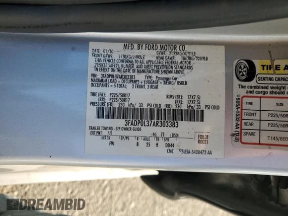 ✅ 2010 Ford Fusion Hybrid • VIN: 3FADP0L37AR303383 • Lot: 82659975. Wystawiony na Copart z przebiegiem 256 141 mil. Bezpłatny archiwum sprzedaży aukcyjnych z USA i szczegółowy raport historii pojazdu na DreamBid. Zdjęcie 12.