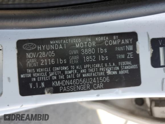 ✅ 2006 Hyundai Elantra GLS • VIN: KMHDN46D56U241506 • Lot: 52397355. Wystawiony na Copart z przebiegiem 128 522 mil. Bezpłatny archiwum sprzedaży aukcyjnych z USA i szczegółowy raport historii pojazdu na DreamBid. Zdjęcie 14.