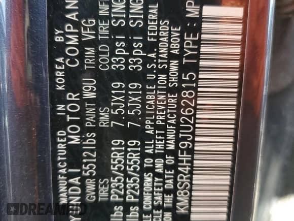 2018 Hyundai Santa Fe SE Ultimate with VIN KM8SR4HF9JU262815, listed as a Copart auction lot 60081025 with 48,711 mi miles and Clean title. Bid and sale history available at DreamBid. Image 14.