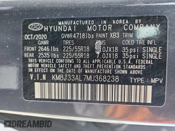 ✅ 2021 Hyundai Tucson Sport • VIN: KM8J33AL7MU368238 • Lot: 71251345. Listed on Copart with 38,548 mi. Free auction sales archive from the USA and detailed vehicle history report at DreamBid. Image 13.