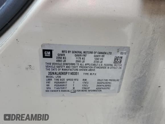 ✅ 2015 Chevrolet Equinox LS • VIN: 2GNALAEK6F1145351 • Lot: 81255215. Wystawiony na Copart z przebiegiem 159 999 mil. Bezpłatny archiwum sprzedaży aukcyjnych z USA i szczegółowy raport historii pojazdu na DreamBid. Zdjęcie 13.