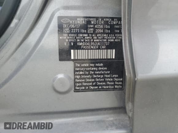 ✅ 2018 Hyundai Elantra Sport • VIN: KMHD04LB9JU611737 • Lot: 81785515. Listed on Copart with 137,588 mi. Free auction sales archive from the USA and detailed vehicle history report at DreamBid. Image 13.