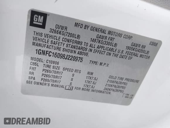 ✅ 2008 Chevrolet Suburban LTZ • VIN: 1GNFC16098J220975 • Лот: 42340341. Опубликован ранее на IAAI с пробегом 301 534 миль. Бесплатный доступ к архиву аукционных продаж из США и подробный отчёт об истории автомобиля на DreamBid. Изображение 9.