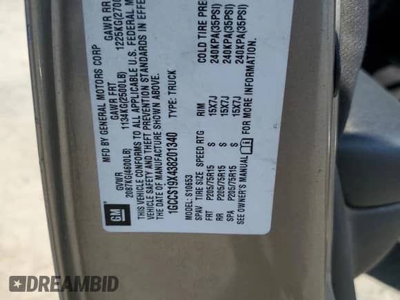 ✅ 2003 Chevrolet S-10 LS • VIN: 1GCCS19X438201340 • Lot: 83840565. Listed on Copart with 91,602 mi. Free auction sales archive from the USA and detailed vehicle history report at DreamBid. Image 12.