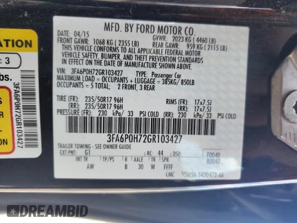 ✅ 2016 Ford Fusion SE • VIN: 3FA6P0H72GR103427 • Лот: 59833915. Опубликован ранее на Copart с пробегом 189 412 миль. Бесплатный доступ к архиву аукционных продаж из США и подробный отчёт об истории автомобиля на DreamBid. Изображение 12.