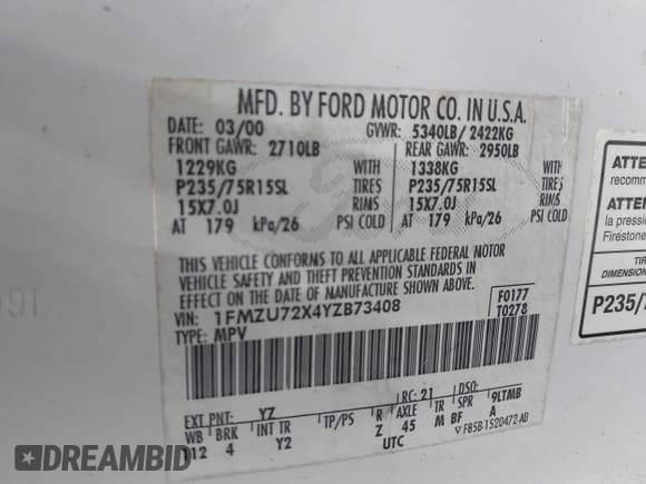 ✅ 2000 Ford Explorer XLS • VIN: 1FMZU72X4YZB73408 • Lot: 42688070. Wystawiony na IAAI z przebiegiem Nie podano. Bezpłatny archiwum sprzedaży aukcyjnych z USA i szczegółowy raport historii pojazdu na DreamBid. Zdjęcie 9.