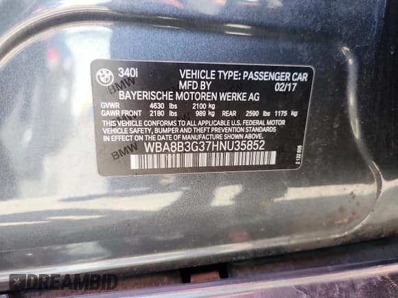 ✅ 2017 BMW 3 Series 340i • VIN: WBA8B3G37HNU35852 • Лот: 81158325. Опубликован ранее на Copart с пробегом Не указан. Бесплатный доступ к архиву аукционных продаж из США и подробный отчёт об истории автомобиля на DreamBid. Изображение 12.