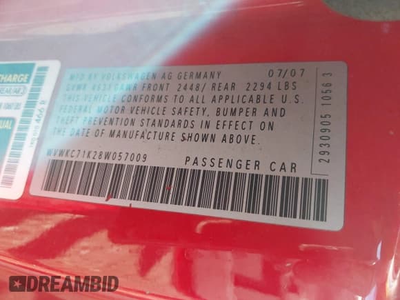 ✅ 2008 Volkswagen R32 • VIN: WVWKC71K28W057009 • Lot: 43214999. Listed on IAAI with 167,601 mi. Free auction sales archive from the USA and detailed vehicle history report at DreamBid. Image 9.