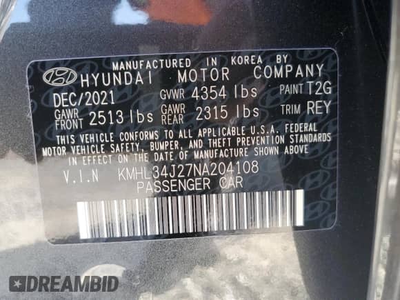 2022 Hyundai Sonata Limited с VIN KMHL34J27NA204108, выставлен на аукционе Copart как лот 36097613 с пробегом 12 802 миль миль и . История ставок и продаж доступна на DreamBid. Изображение 12.