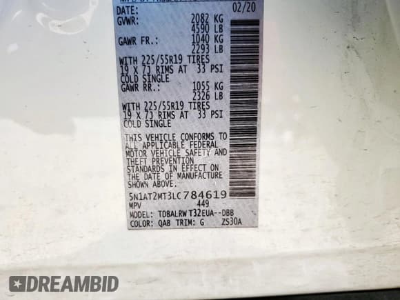 ✅ 2020 Nissan Rogue SL • VIN: 5N1AT2MT3LC784619 • Lot: 71302685. Listed on Copart with 51,694 mi. Free auction sales archive from the USA and detailed vehicle history report at DreamBid. Image 14.