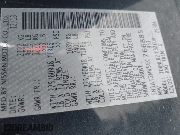 ✅ 2014 Nissan Rogue S • VIN: 5N1AT2MV5EC766885 • Lot: 42522903. Listed on IAAI with 105,607 mi. Free auction sales archive from the USA and detailed vehicle history report at DreamBid. Image 9.