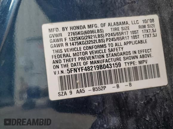 ✅ 2009 Honda Pilot LX • VIN: 5FNYF48219B043159 • Lot: 63430175. Wystawiony na Copart z przebiegiem 214 868 mil. Bezpłatny archiwum sprzedaży aukcyjnych z USA i szczegółowy raport historii pojazdu na DreamBid. Zdjęcie 14.
