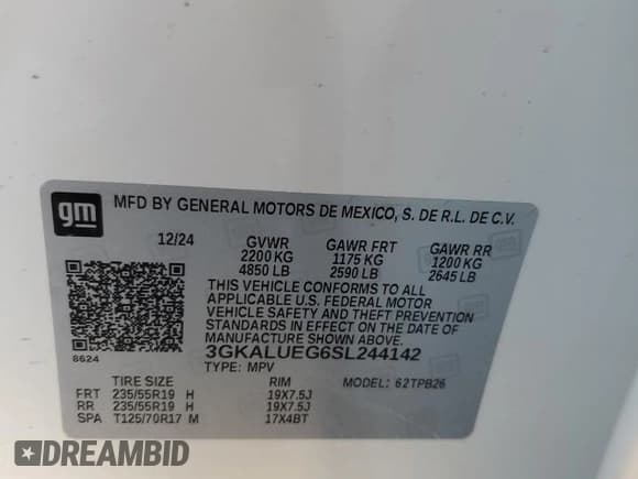 ✅ 2025 GMC Terrain AWD Elevation • VIN: 3GKALUEG6SL244142 • Lot: 85490825. Listed on Copart with 5,296 mi. Free auction sales archive from the USA and detailed vehicle history report at DreamBid. Image 13.