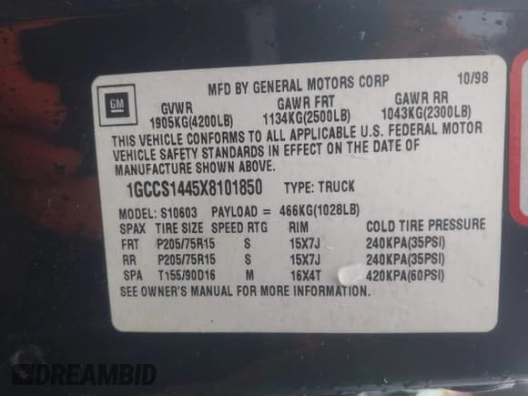 ✅ 1999 Chevrolet S-10 • VIN: 1GCCS1445X8101850 • Лот: 41223361. Опубликован ранее на IAAI с пробегом 160 928 миль. Бесплатный доступ к архиву аукционных продаж из США и подробный отчёт об истории автомобиля на DreamBid. Изображение 9.