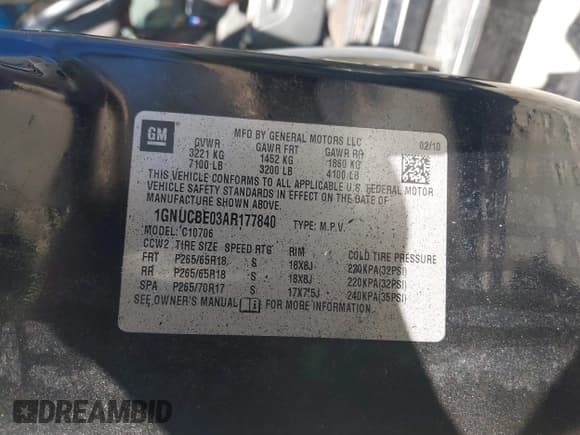 ✅ 2010 Chevrolet Tahoe LT • VIN: 1GNUCBE03AR177840 • Лот: 43428342. Опубликован ранее на IAAI с пробегом Не указан. Бесплатный доступ к архиву аукционных продаж из США и подробный отчёт об истории автомобиля на DreamBid. Изображение 9.