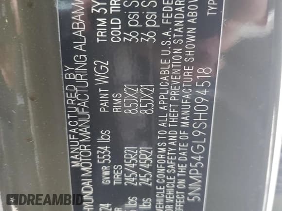 ✅ 2025 Hyundai Santa Fe Calligraphy • VIN: 5NMP54GL9SH094518 • Lot: 68626695. Listed on Copart with 5,628 mi. Free auction sales archive from the USA and detailed vehicle history report at DreamBid. Image 13.