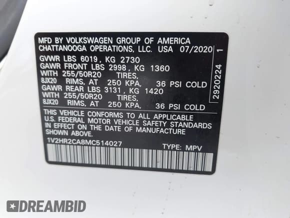 ✅ 2021 Volkswagen Atlas SE • VIN: 1V2HR2CA8MC514027 • Lot: 42260413. Listed on IAAI with 37,687 mi. Free auction sales archive from the USA and detailed vehicle history report at DreamBid. Image 9.