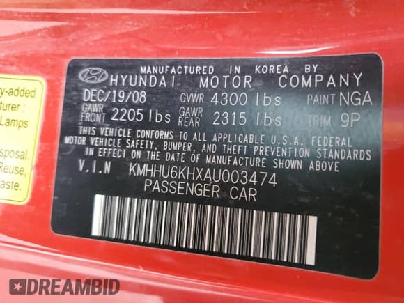 2010 Hyundai Genesis Coupe с VIN KMHHU6KHXAU003474, выставлен на аукционе Copart как лот 87901985 с пробегом 145 905 миль миль и Чистый • Clean title. История ставок и продаж доступна на DreamBid. Изображение 12.