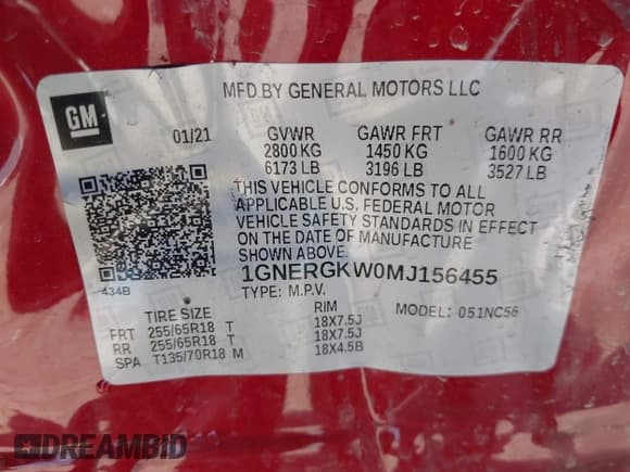 ✅ 2021 Chevrolet Traverse LT Cloth • VIN: 1GNERGKW0MJ156455 • Lot: 42593960. Listed on IAAI with 81,675 mi. Free auction sales archive from the USA and detailed vehicle history report at DreamBid. Image 9.