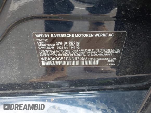 ✅ 2012 BMW 3 Series 335i • VIN: WBA3A9G51CNN67550 • Лот: 42242373. Опубликован ранее на IAAI с пробегом 89 470 миль. Бесплатный доступ к архиву аукционных продаж из США и подробный отчёт об истории автомобиля на DreamBid. Изображение 9.