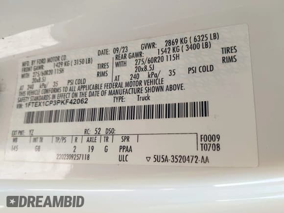 ✅ 2023 Ford F-150 XL • VIN: 1FTEX1CP3PKF42062 • Лот: 43364253. Опубликован ранее на IAAI с пробегом 78 660 миль. Бесплатный доступ к архиву аукционных продаж из США и подробный отчёт об истории автомобиля на DreamBid. Изображение 9.