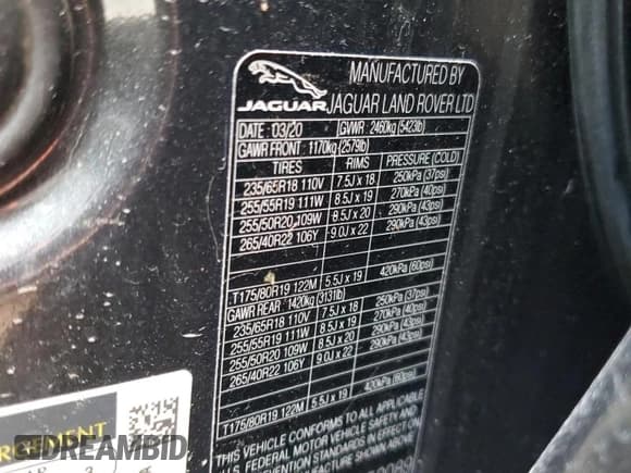 ✅ 2020 Jaguar F-Pace 25t R-Sport • VIN: SADCL2FX2LA652089 • Лот: 44741435. Опубликован ранее на Copart с пробегом 28 563 миль. Бесплатный доступ к архиву аукционных продаж из США и подробный отчёт об истории автомобиля на DreamBid. Изображение 13.