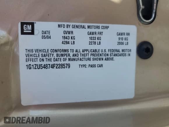 2004 Chevrolet Malibu LT with VIN 1G1ZU54874F228579, listed as a Copart auction lot 86464995 with 156,481 mi miles and Salvage title. Bid and sale history available at DreamBid. Image 13.