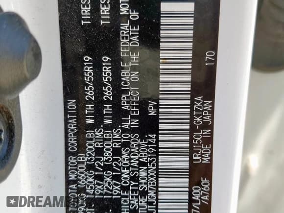 ✅ 2022 Lexus GX 460 Luxury • VIN: JTJGM7BXXN5319144 • Lot: 58021175. Listed on Copart with 81,950 mi. Free auction sales archive from the USA and detailed vehicle history report at DreamBid. Image 13.