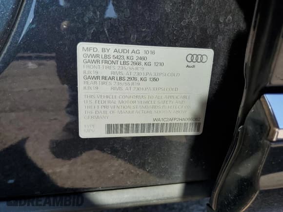 ✅ 2017 Audi Q5 Premium • VIN: WA1C2AFP2HA066082 • Lot: 80818105. Listed on Copart with 115,784 mi. Free auction sales archive from the USA and detailed vehicle history report at DreamBid. Image 14.