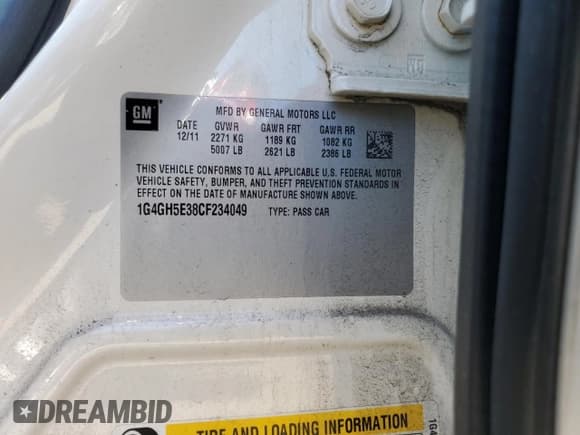 ✅ 2012 Buick LaCrosse Premium 3 • VIN: 1G4GH5E38CF234049 • Lot: 80528095. Wystawiony na Copart z przebiegiem 135 802 mil. Bezpłatny archiwum sprzedaży aukcyjnych z USA i szczegółowy raport historii pojazdu na DreamBid. Zdjęcie 12.