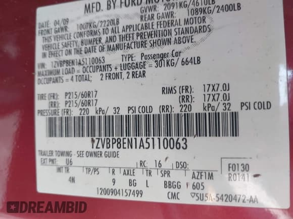 ✅ 2010 Ford Mustang V6 • VIN: 1ZVBP8EN1A5110063 • Лот: 42698144. Опубликован ранее на IAAI с пробегом 215 245 миль. Бесплатный доступ к архиву аукционных продаж из США и подробный отчёт об истории автомобиля на DreamBid. Изображение 9.