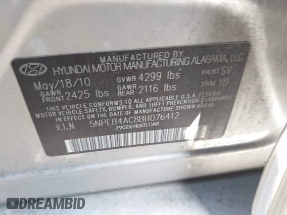 2011 Hyundai Sonata GLS с VIN 5NPEB4AC8BH076412, выставлен на аукционе IAAI как лот 42589346 с пробегом 104 128 миль миль и . История ставок и продаж доступна на DreamBid. Изображение 9.