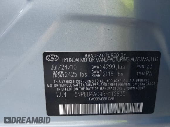 ✅ 2011 Hyundai Sonata GLS • VIN: 5NPEB4AC9BH112835 • Lot: 43268601. Listed on IAAI with 166,334 mi. Free auction sales archive from the USA and detailed vehicle history report at DreamBid. Image 9.