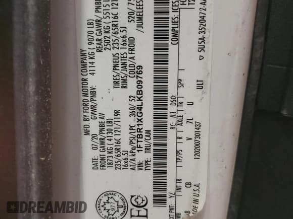 ✅ 2020 Ford Transit Cargo • VIN: 1FTBR1XG4LKB09769 • Лот: 46589855. Опубликован ранее на Copart с пробегом 177 650 миль. Бесплатный доступ к архиву аукционных продаж из США и подробный отчёт об истории автомобиля на DreamBid. Изображение 14.