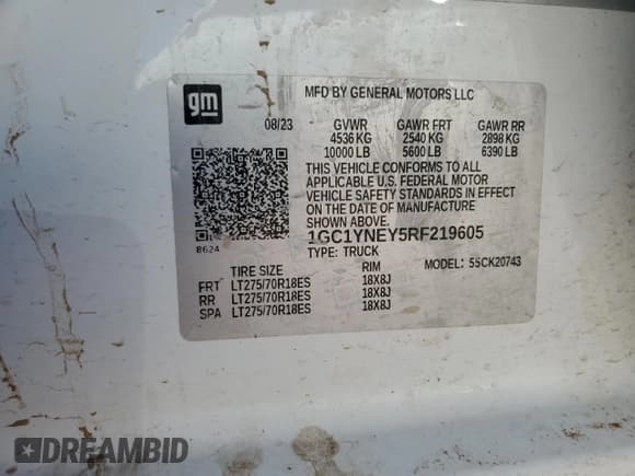 ✅ 2024 Chevrolet Silverado 2500HD LT • VIN: 1GC1YNEY5RF219605 • Лот: 90064945. Опубликован ранее на Copart с пробегом Не указан. Бесплатный доступ к архиву аукционных продаж из США и подробный отчёт об истории автомобиля на DreamBid. Изображение 12.