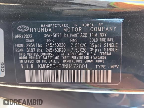 ✅ 2022 Hyundai Palisade Limited • VIN: KM8R5DHE8NU472801 • Lot: 82743525. Listed on Copart with 49,215 mi. Free auction sales archive from the USA and detailed vehicle history report at DreamBid. Image 13.