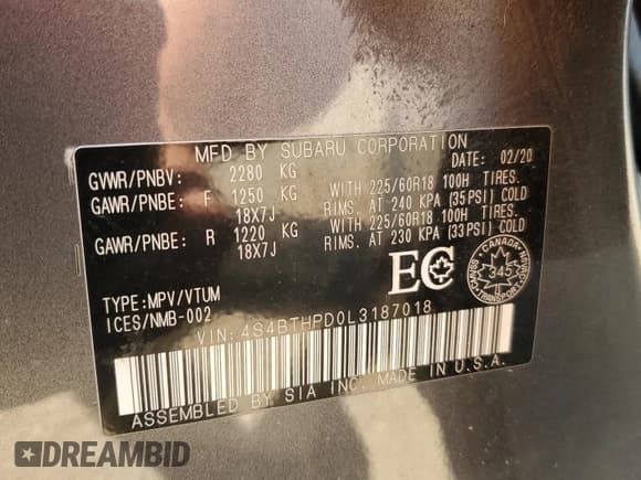 ✅ 2020 Subaru Outback • VIN: 4S4BTHPD0L3187018 • Lot: 68071405. Wystawiony na Copart z przebiegiem 65 059 mil. Bezpłatny archiwum sprzedaży aukcyjnych z USA i szczegółowy raport historii pojazdu na DreamBid. Zdjęcie 13.