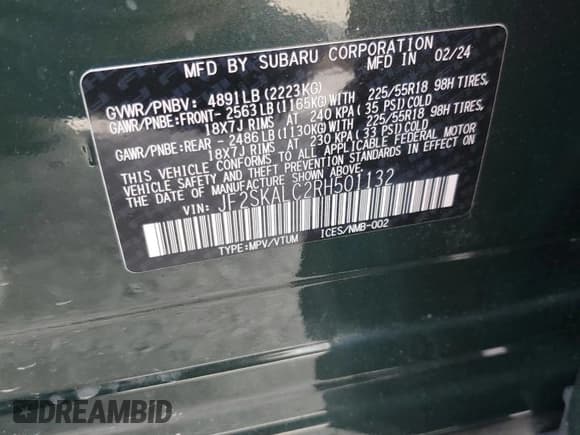 ✅ 2024 Subaru Forester Limited • VIN: JF2SKALC2RH501132 • Лот: 71096885. Опубликован ранее на Copart с пробегом 15 874 миль. Бесплатный доступ к архиву аукционных продаж из США и подробный отчёт об истории автомобиля на DreamBid. Изображение 14.