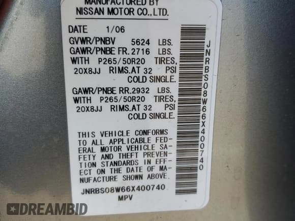 ✅ 2006 Infiniti FX Options • VIN: JNRBS08W66X400740 • Lot: 78511434. Listed on Copart with 184,701 mi. Free auction sales archive from the USA and detailed vehicle history report at DreamBid. Image 13.