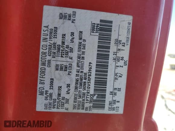 ✅ 1999 Ford Ranger XL • VIN: 1FTYR10V5XPB39679 • Lot: 89703385. Listed on Copart with 193,876 mi. Free auction sales archive from the USA and detailed vehicle history report at DreamBid. Image 12.