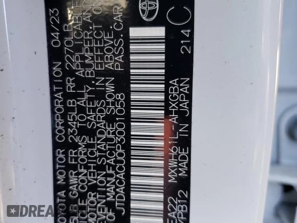 ✅ 2023 Toyota Prius SE • VIN: JTDACACU0P3001058 • Lot: 75518843. Listed on Copart with 5,898 mi. Free auction sales archive from the USA and detailed vehicle history report at DreamBid. Image 12.