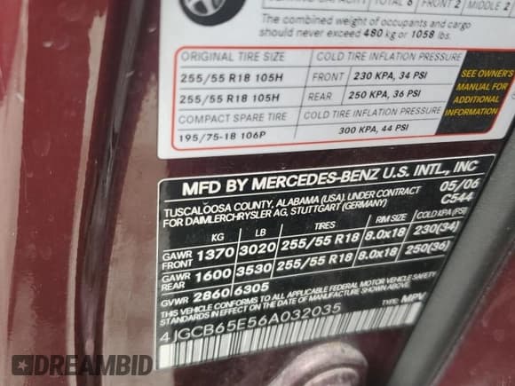 ✅ 2006 Mercedes-Benz R 3.5L • VIN: 4JGCB65E56A032035 • Lot: 63017225. Listed on Copart with 110,594 mi. Free auction sales archive from the USA and detailed vehicle history report at DreamBid. Image 13.