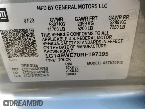 ✅ 2024 GMC Sierra 3500HD Denali • VIN: 1GT49WE70RF197195 • Лот: 80983364. Опубликован ранее на Copart с пробегом 12 195 миль. Бесплатный доступ к архиву аукционных продаж из США и подробный отчёт об истории автомобиля на DreamBid. Изображение 12.
